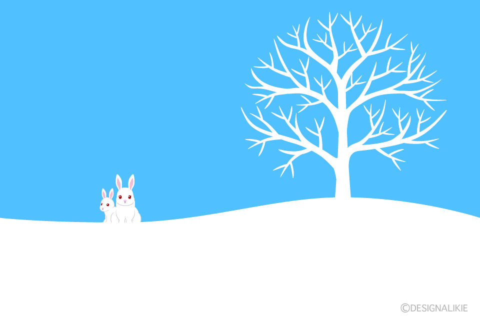 白うさぎと雪の木の無料イラスト素材 イラストイメージ