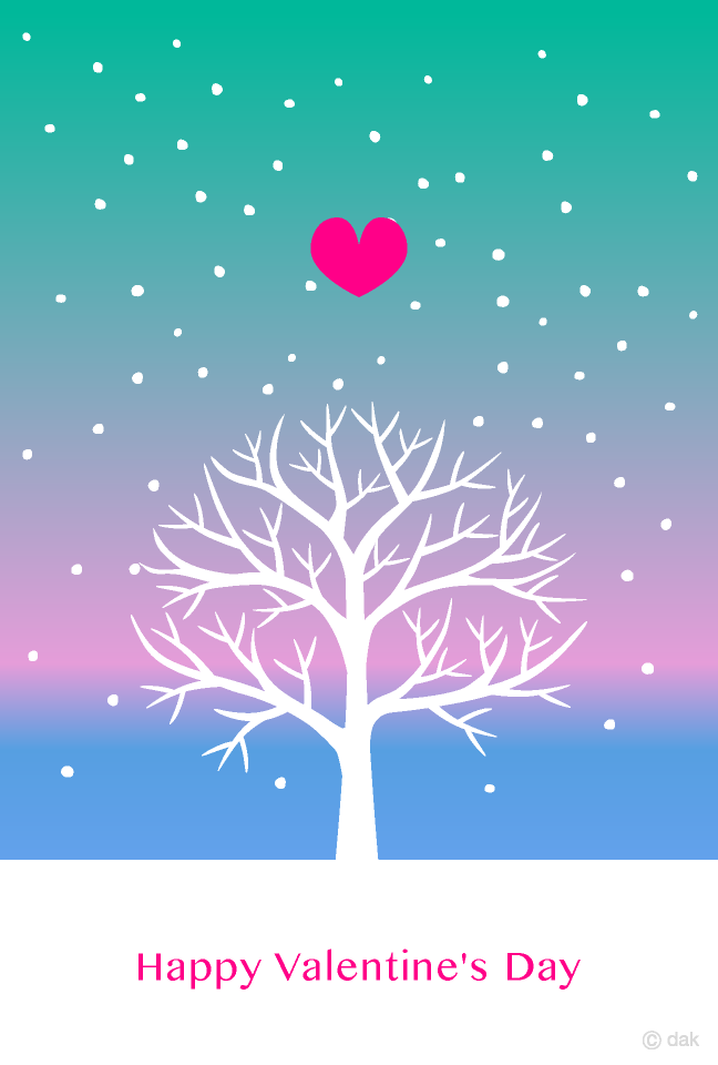 雪の木とハートのバレンタインの無料イラスト素材 イラストイメージ