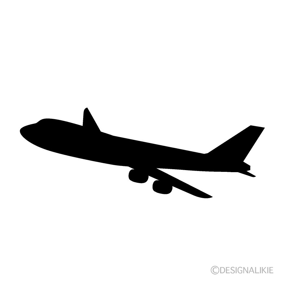 空を飛ぶ飛行機シルエットの無料イラスト素材 イラストイメージ