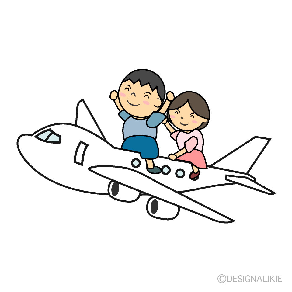 飛行機に乗る子供の無料イラスト素材 イラストイメージ