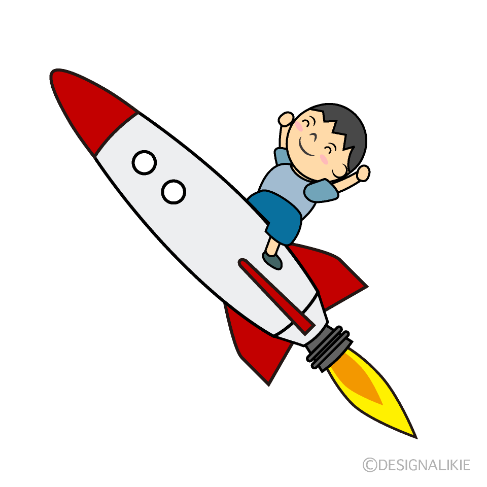 ロケットに乗る子供イラストのフリー素材 イラストイメージ