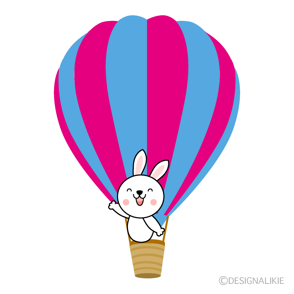 気球に乗るウサギの無料イラスト素材 イラストイメージ