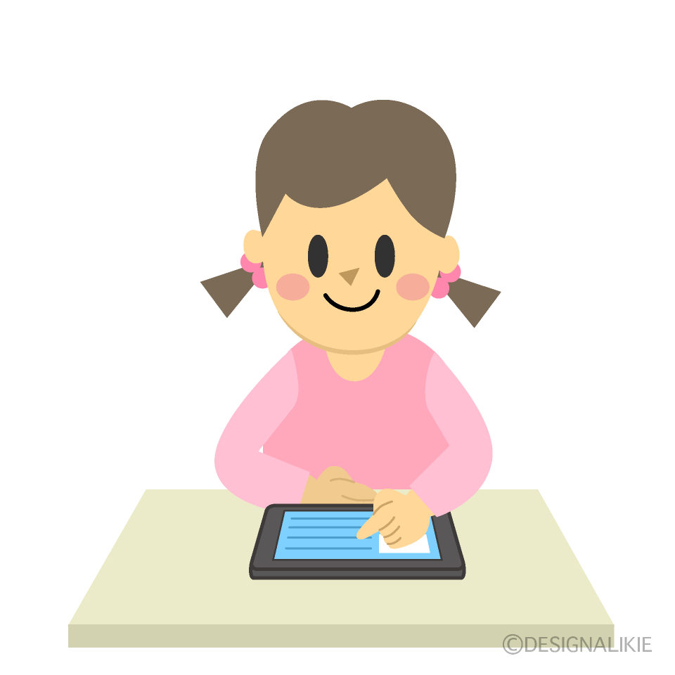 タブレットで勉強する女の子の無料イラスト素材 イラストイメージ