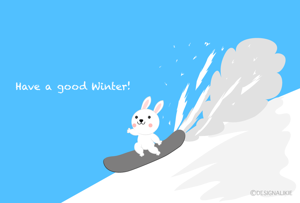 スノボーで滑走するウサギの寒中見舞い