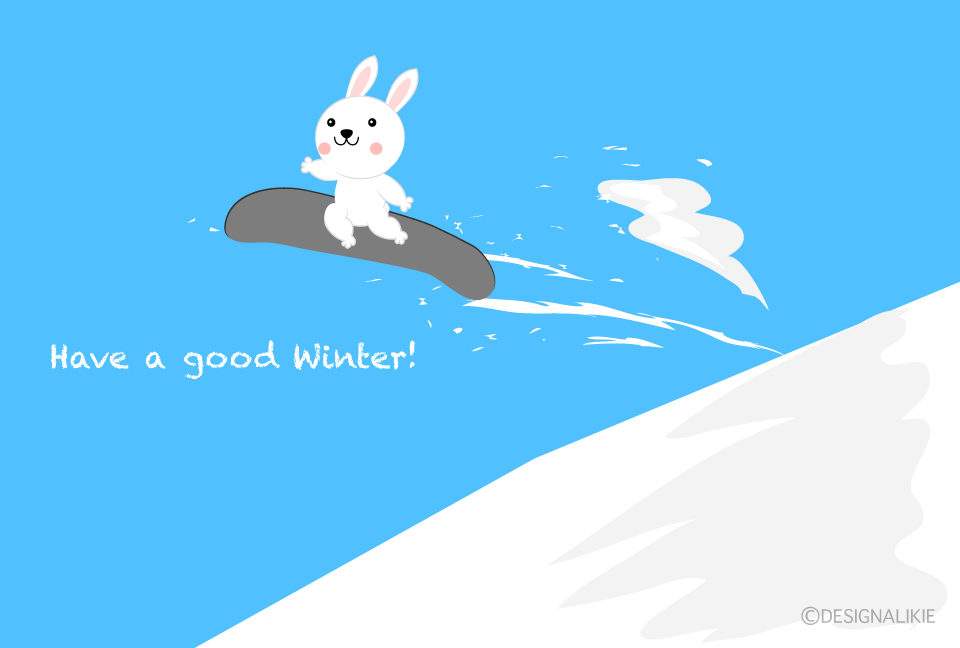 スノボーでジャンプするウサギの寒中見舞いイラストのフリー素材 イラストイメージ