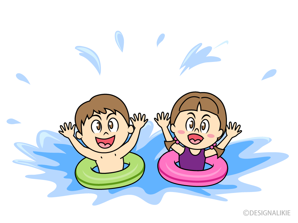 プールではしゃぐ子供の無料イラスト素材 イラストイメージ