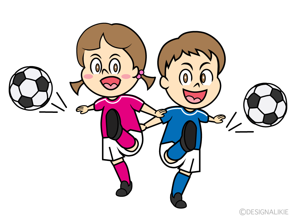 サッカー少年と少女イラストのフリー素材 イラストイメージ