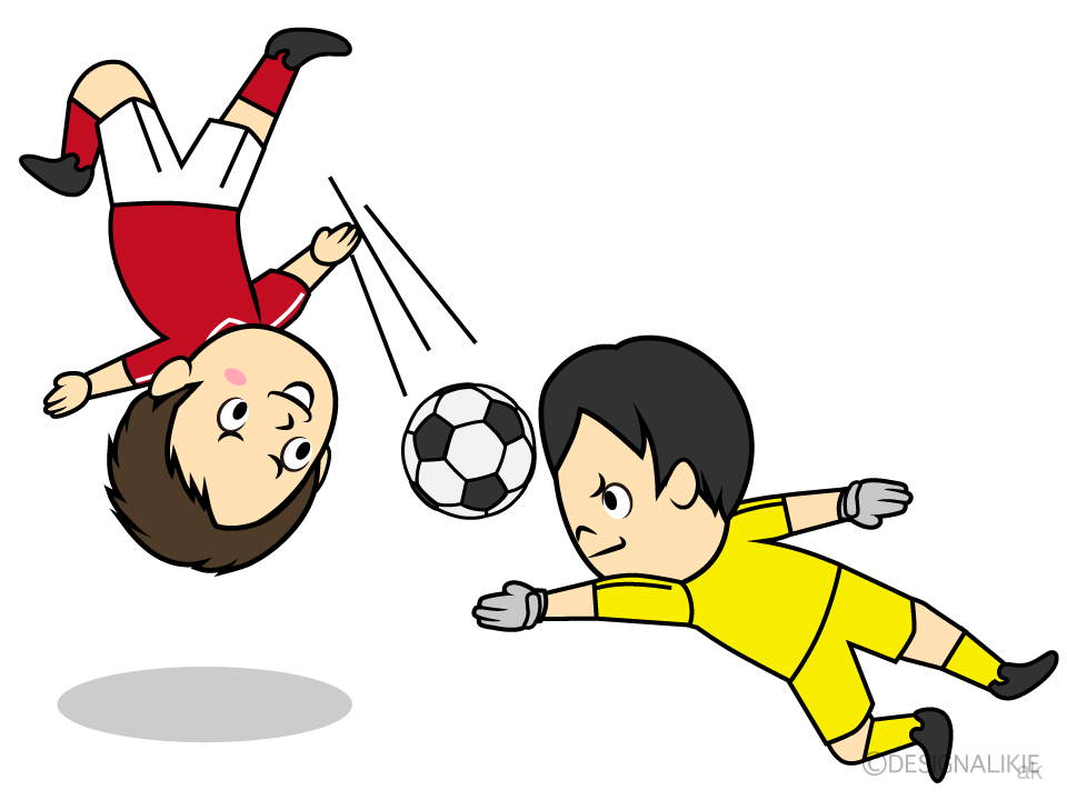 オーバーヘッドキックシュートするサッカー選手イラストのフリー素材 イラストイメージ