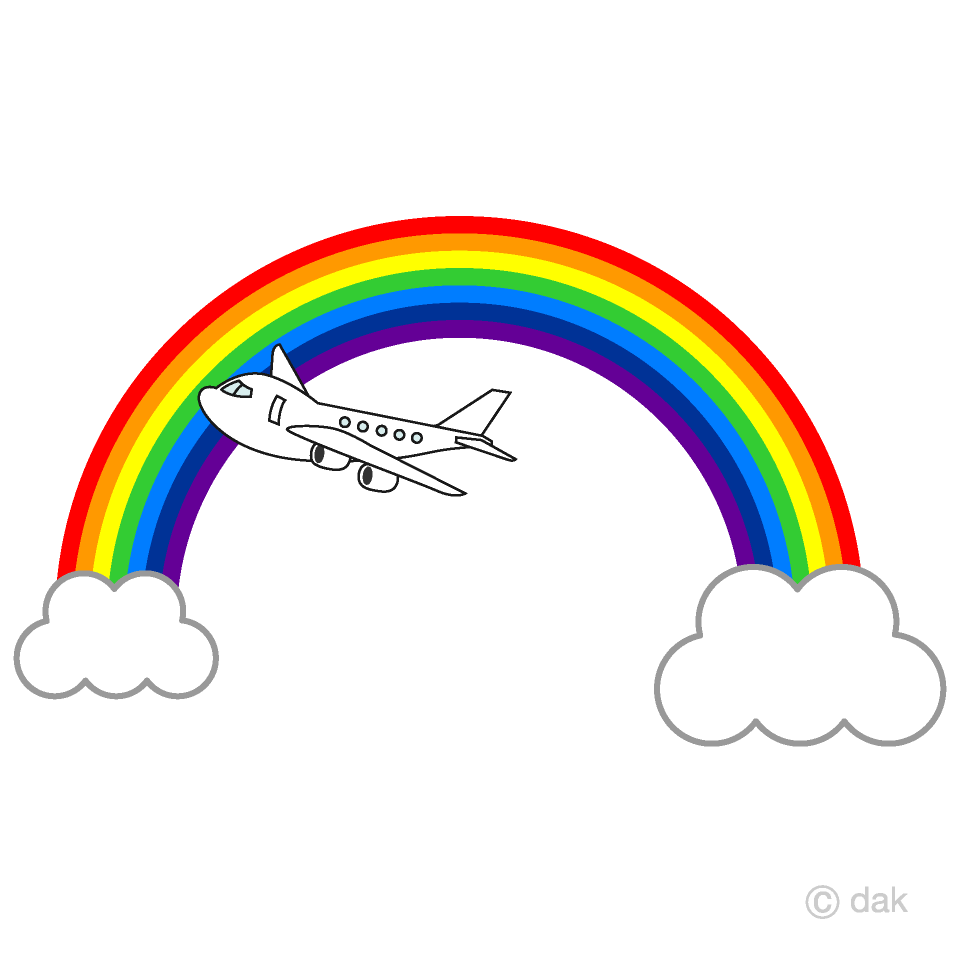 虹と飛行機イラストのフリー素材 イラストイメージ