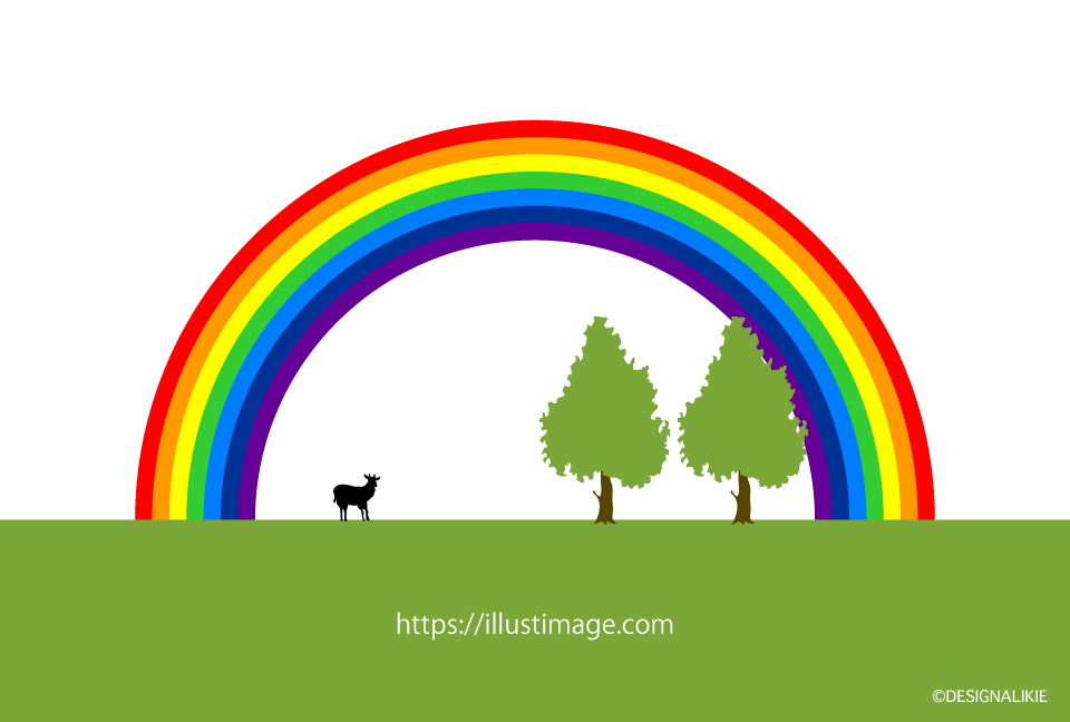 草原と虹イラストのフリー素材 イラストイメージ