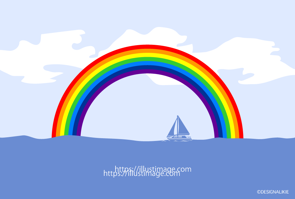ヨットと虹の無料イラスト素材 イラストイメージ