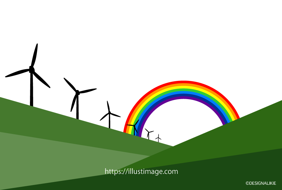 風力発電と虹