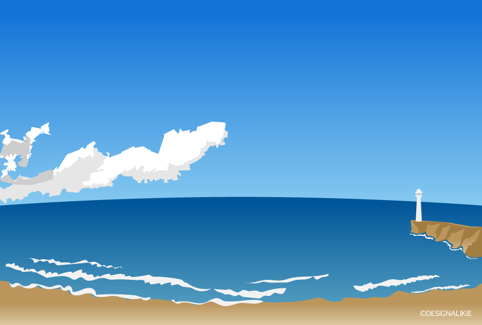 灯台のある海岸イラストのフリー素材 イラストイメージ