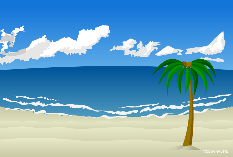 南国の砂浜ビーチの無料イラスト素材 イラストイメージ