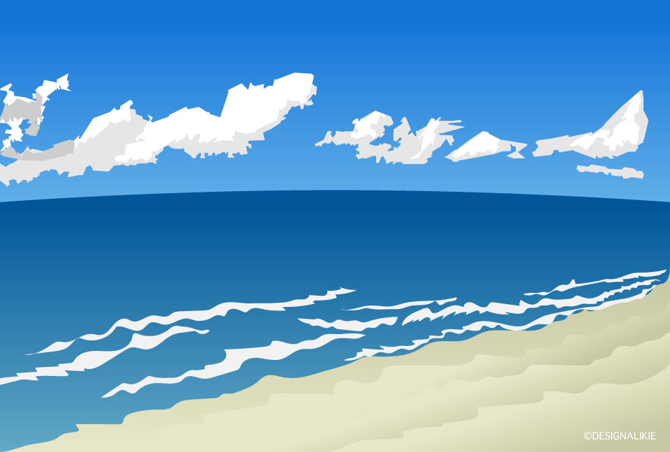 爽やかな砂浜ビーチの無料イラスト素材 イラストイメージ