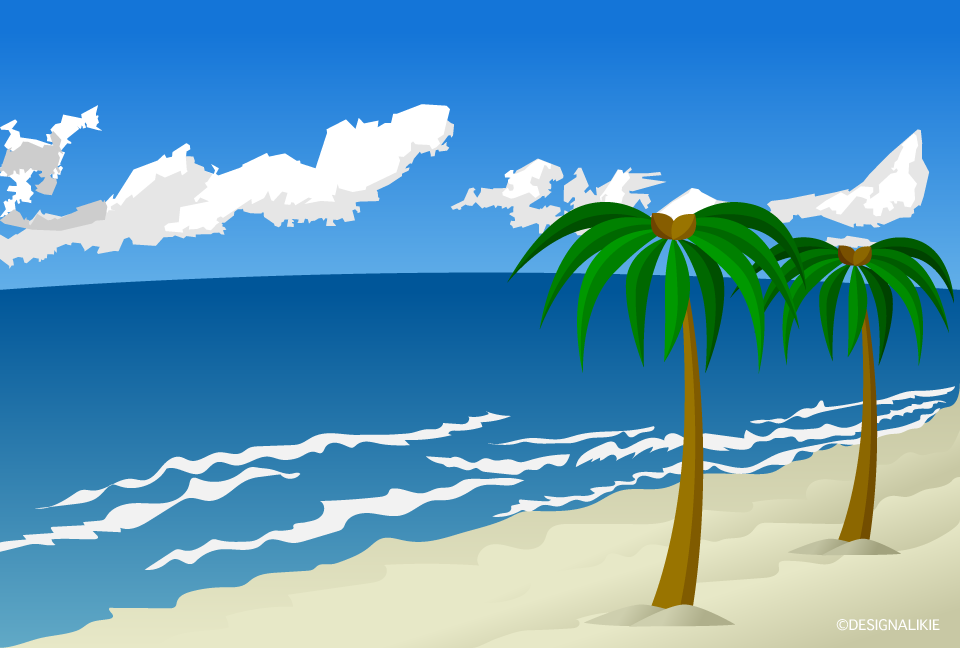 ヤシの木のある砂浜ビーチの無料イラスト素材 イラストイメージ