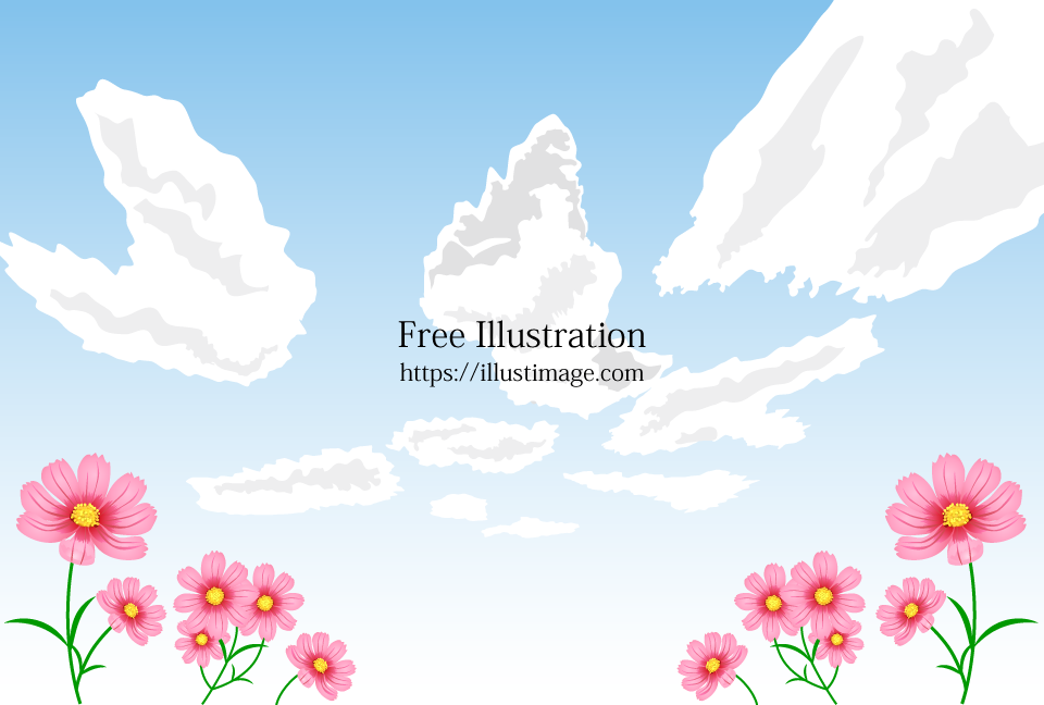 コスモスの花と初秋の空の無料イラスト素材 イラストイメージ