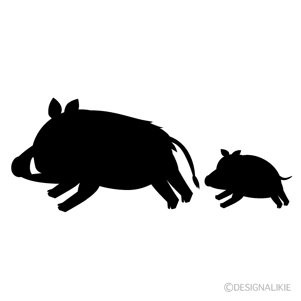 走る猪親子シルエットの無料イラスト素材 イラストイメージ
