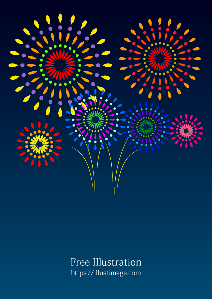 夜空に咲く打ち上げ花火イラストのフリー素材 イラストイメージ