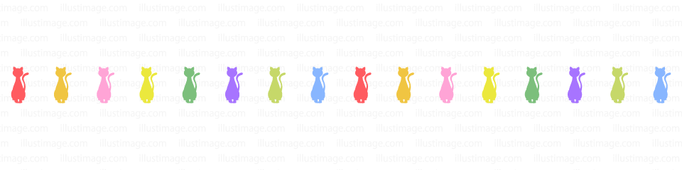 カラフルな座った猫シルエットのライン 線の無料イラスト素材 イラストイメージ