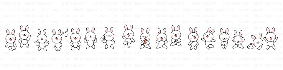 ウサギキャラクターのライン 線イラストのフリー素材 イラストイメージ