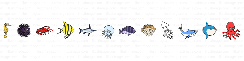 海の生き物ライン 線の無料イラスト素材 イラストイメージ