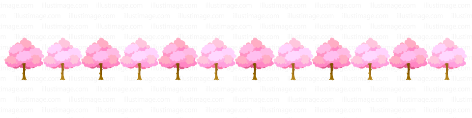 満開の桜並木のライン 線イラストのフリー素材 イラストイメージ