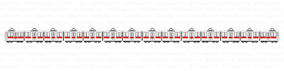 赤ラインの長い電車車両イラストのフリー素材 イラストイメージ