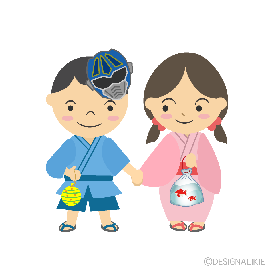 夏祭りの男の子と女の子イラストのフリー素材 イラストイメージ