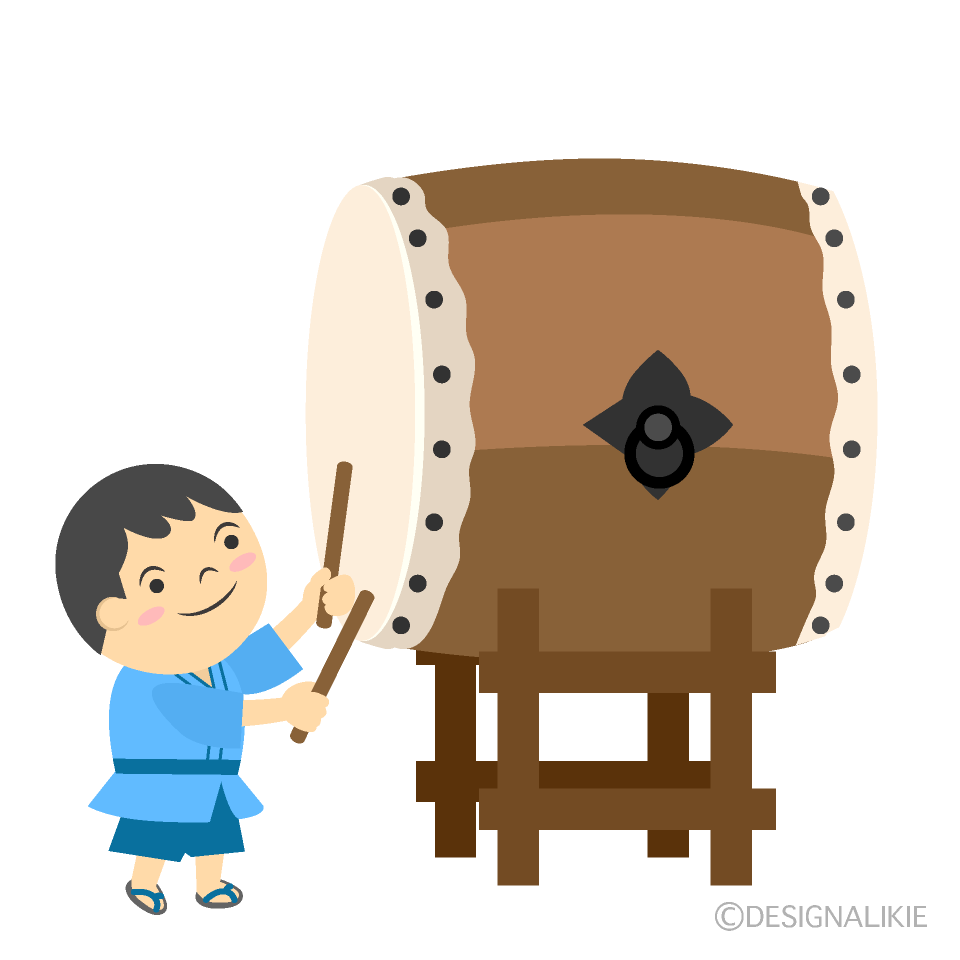 和太鼓を叩く小さな男の子の無料イラスト素材 イラストイメージ