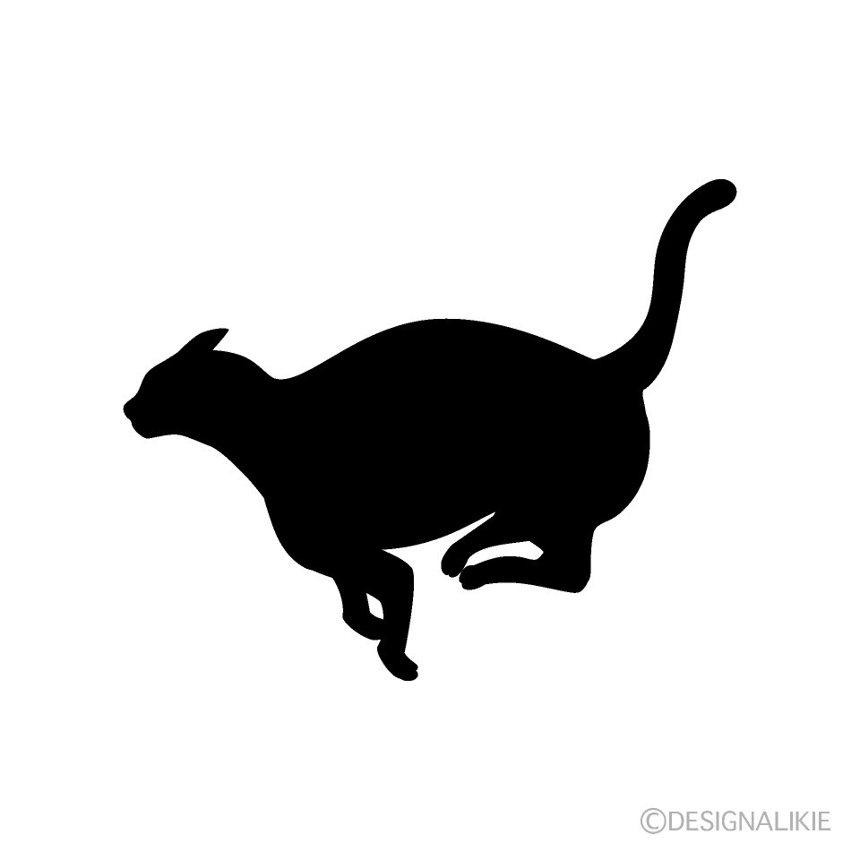 ダッシュする猫シルエットの無料イラスト素材 イラストイメージ