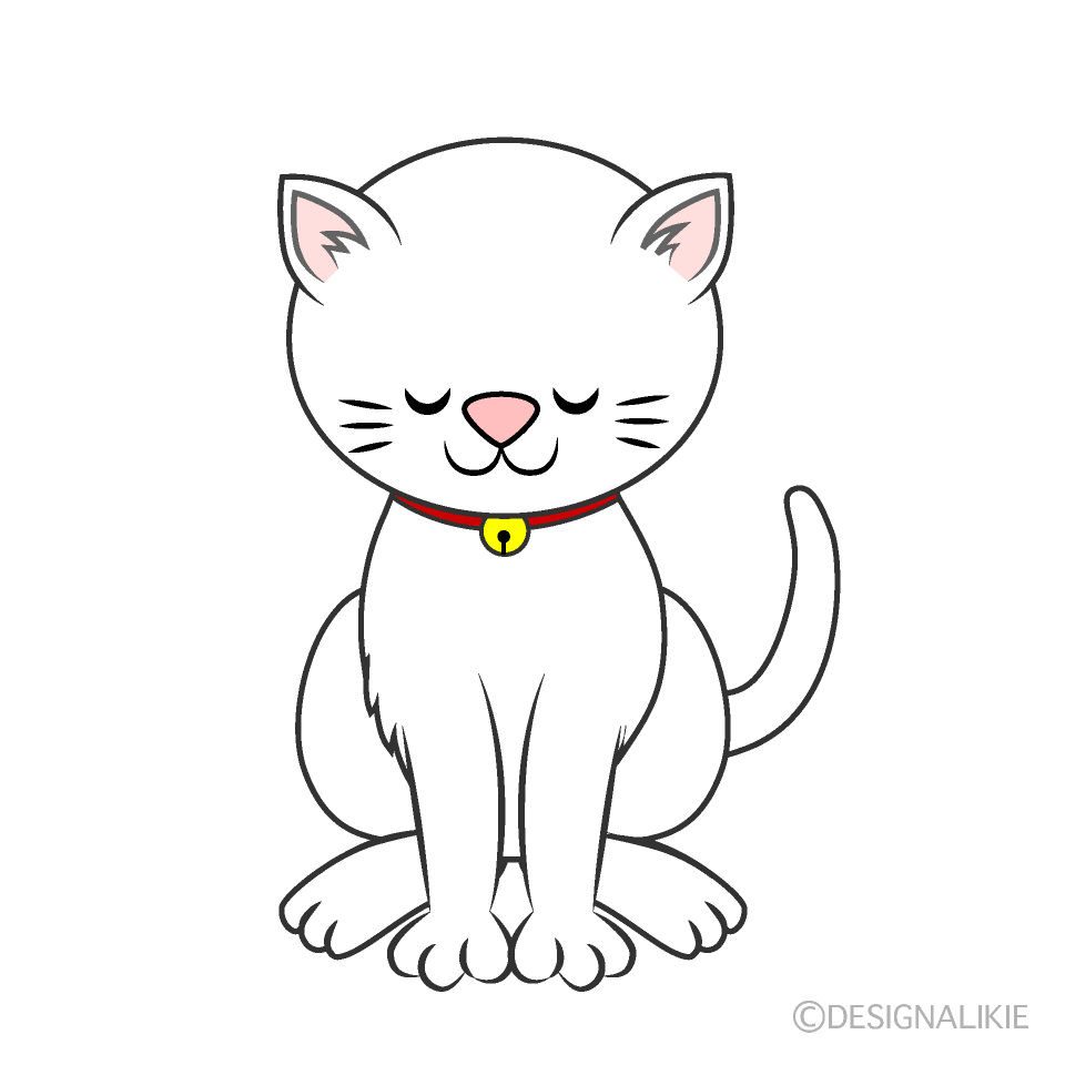お辞儀する白猫イラストのフリー素材 イラストイメージ