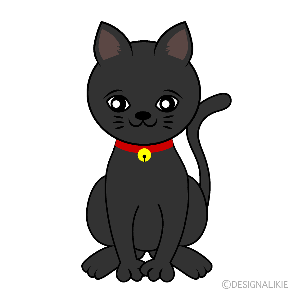 鈴を付けた可愛い黒猫イラストのフリー素材 イラストイメージ