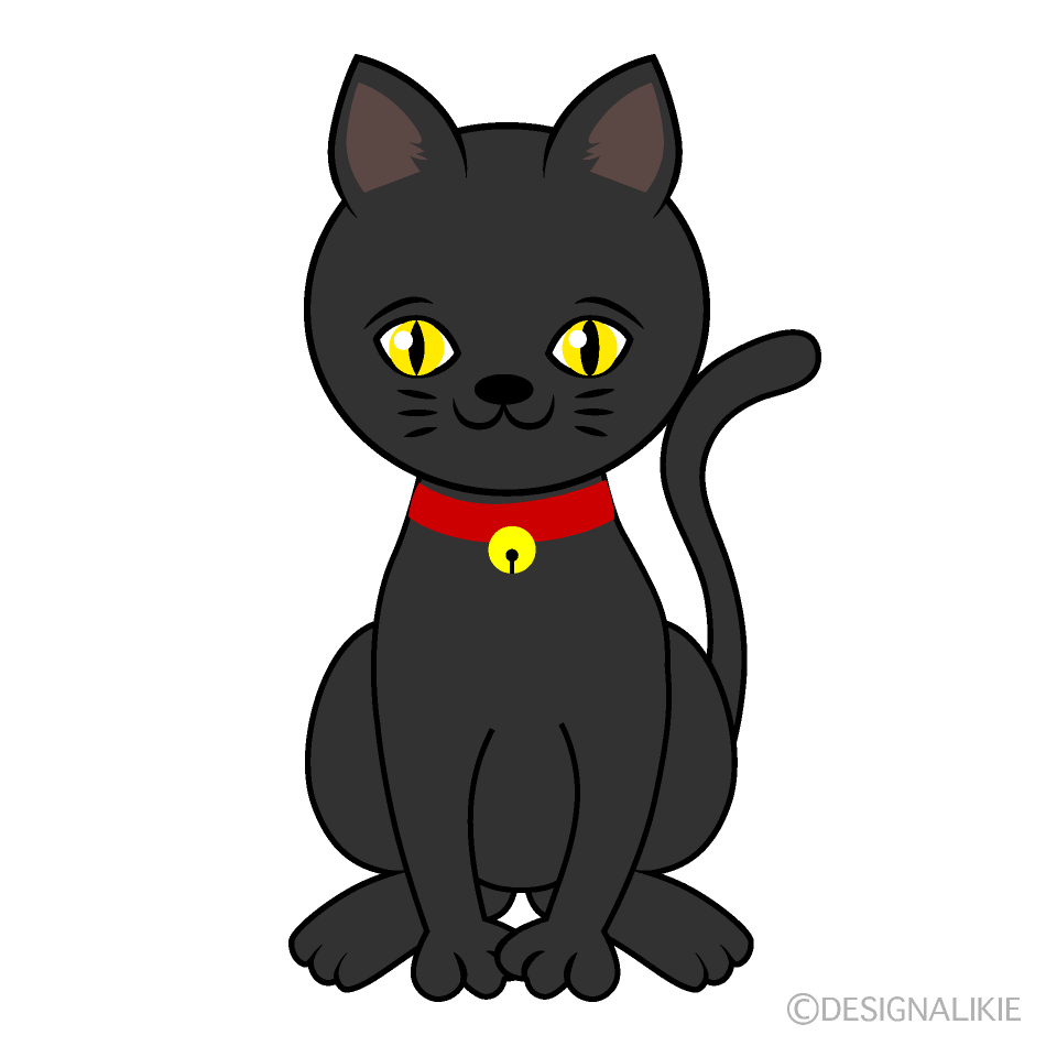 目が黄色の黒猫イラストのフリー素材 イラストイメージ