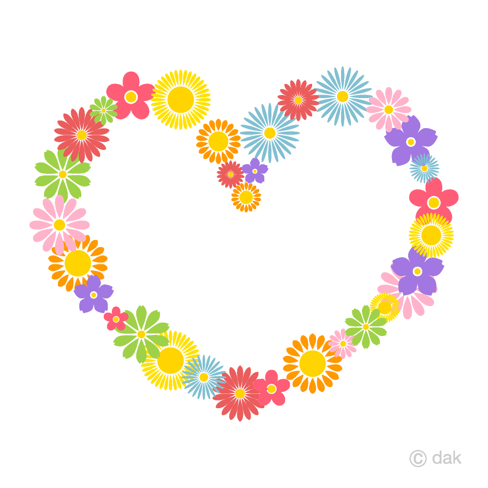 可愛い花柄ハートマークの無料イラスト素材 イラストイメージ