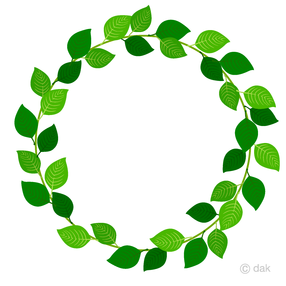 緑色の葉っぱリースイラストのフリー素材 イラストイメージ