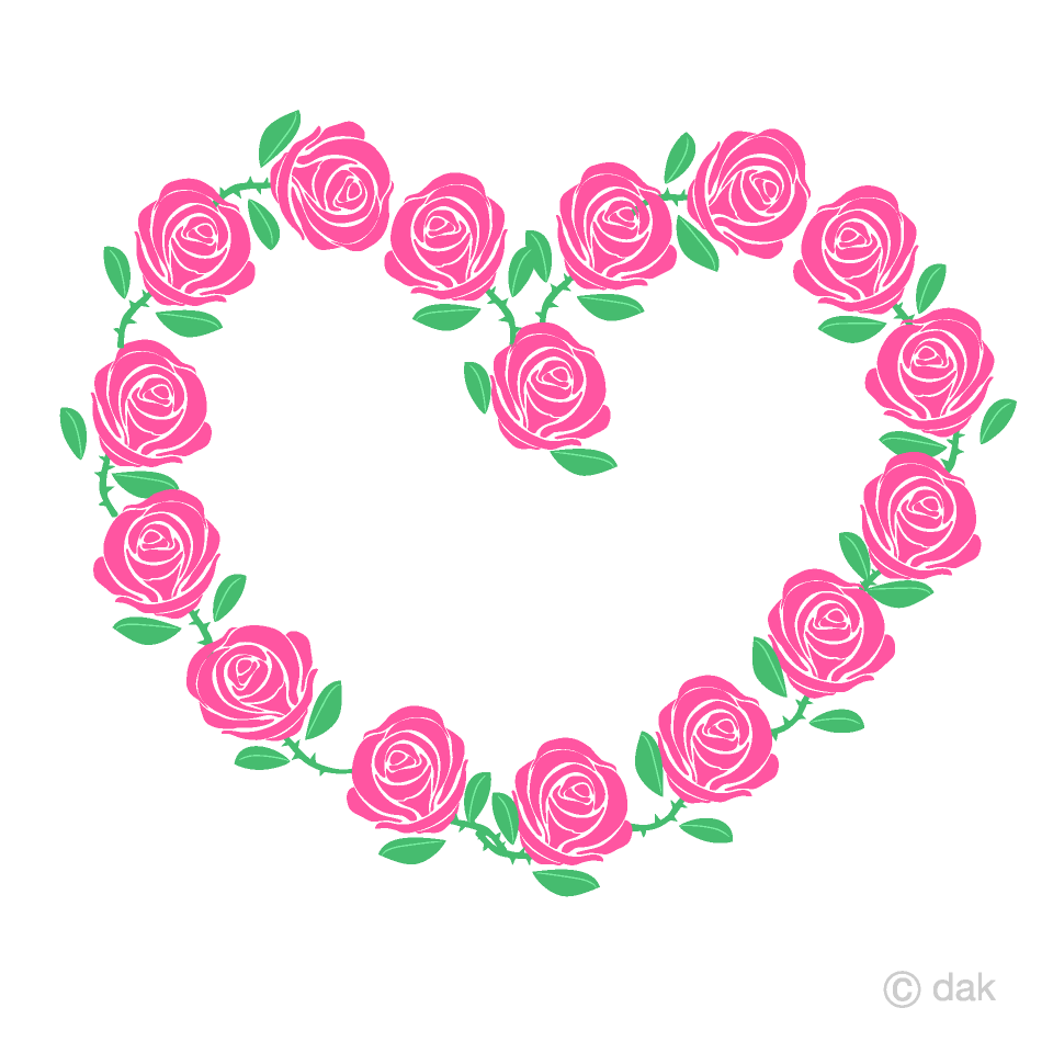 ピンク薔薇のハートマークイラストのフリー素材 イラストイメージ