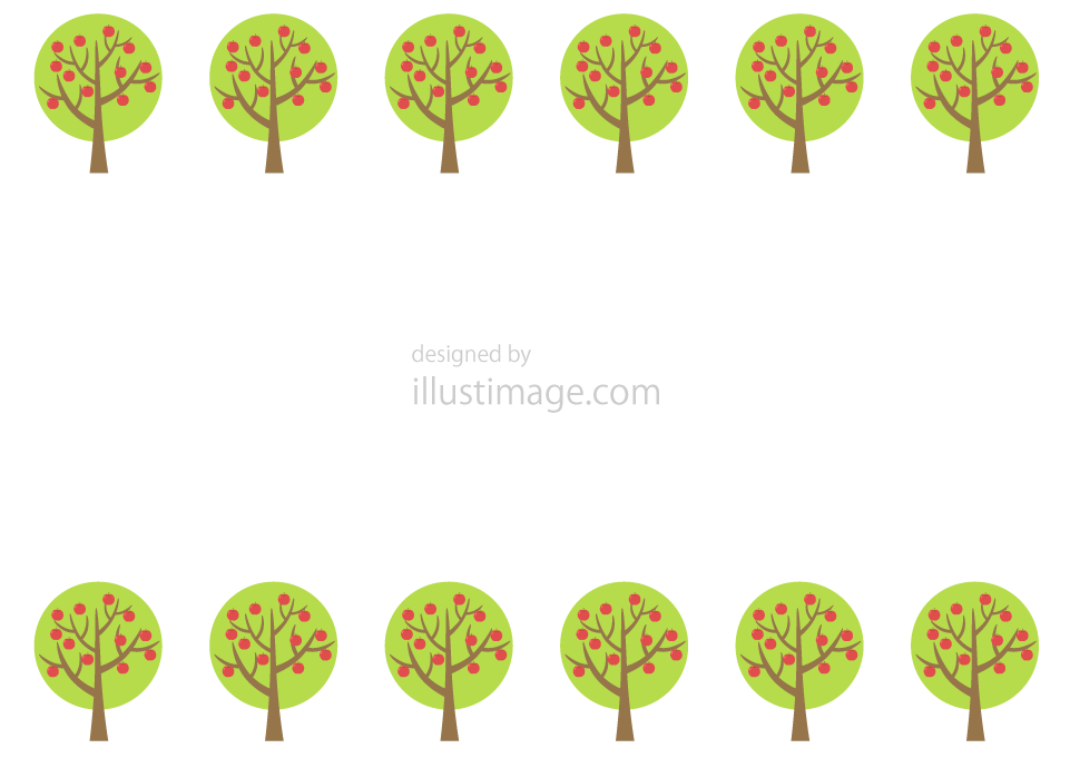 かわいいリンゴの木フレームイラストのフリー素材 イラストイメージ