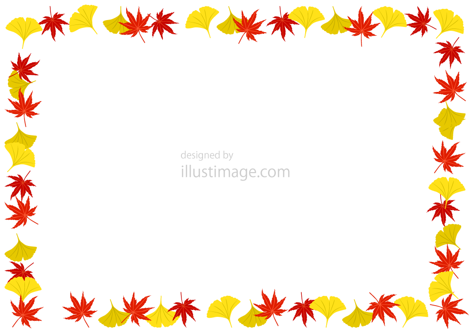 イチョウとモミジの葉っぱ枠の無料イラスト素材 イラストイメージ