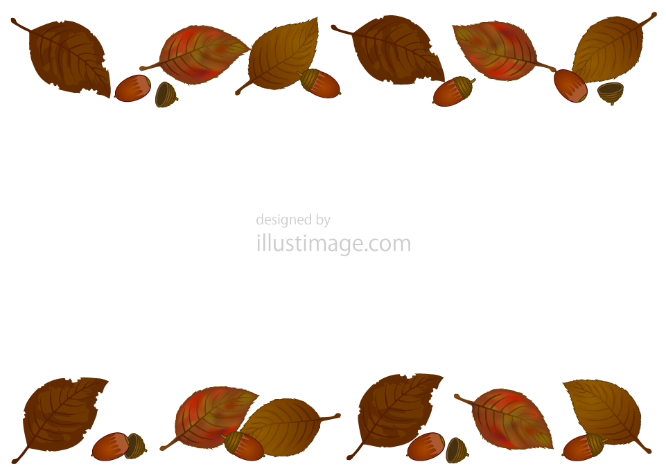 落ち葉とドングリのフレームの無料イラスト素材 イラストイメージ