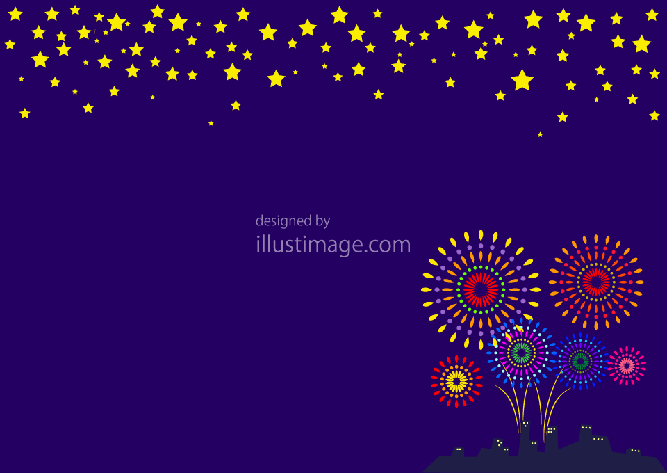 星空と打ち上げ花火フレームイラストのフリー素材 イラストイメージ