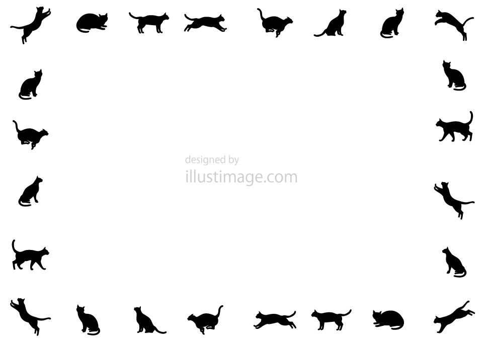 色んなポーズの猫シルエット枠イラストのフリー素材 イラストイメージ