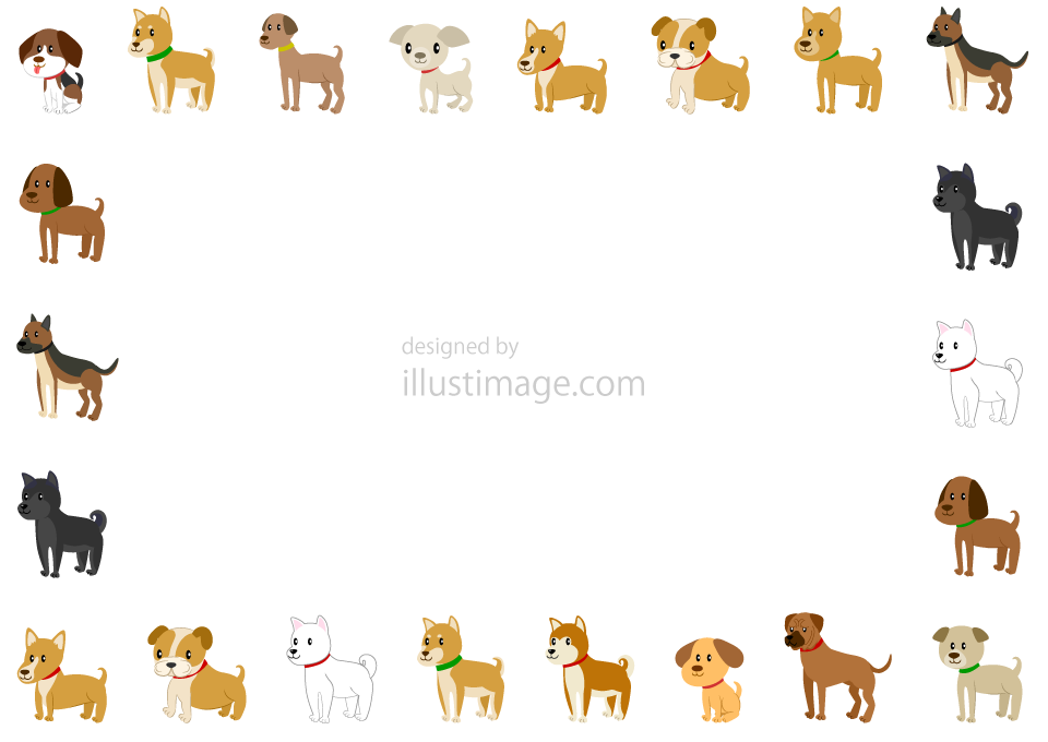 たくさんの種類の犬フレームイラストのフリー素材 イラストイメージ