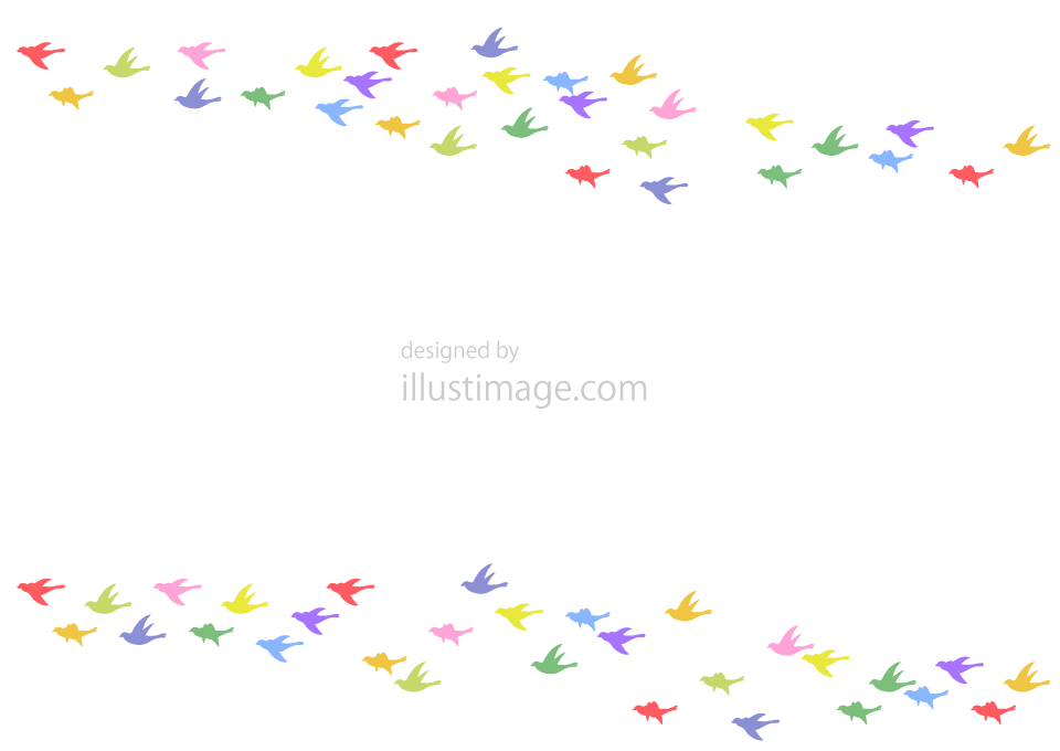 カラフルな飛ぶ小鳥フレームの無料イラスト素材 イラストイメージ