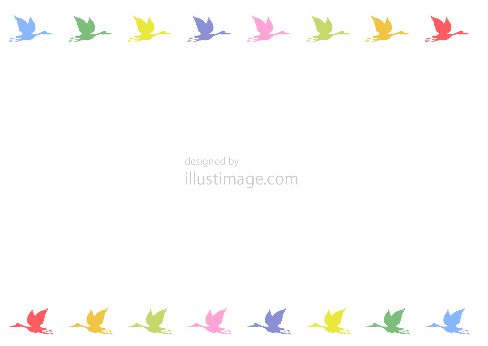 カラフルな鶴フレームイラストのフリー素材 イラストイメージ