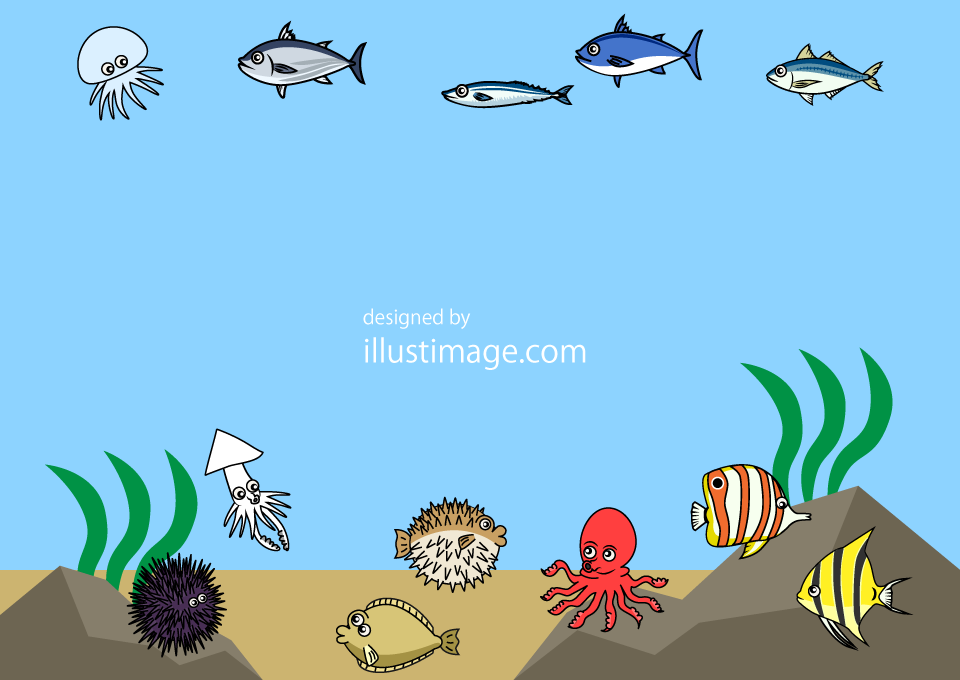 海中の魚たち枠イラストのフリー素材 イラストイメージ