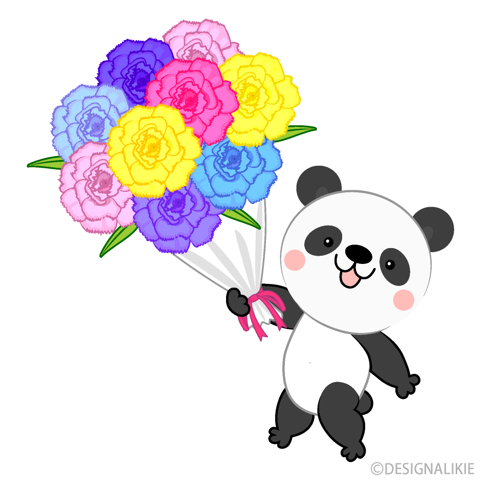 花束をプレゼントする可愛いパンダイラストのフリー素材 イラストイメージ