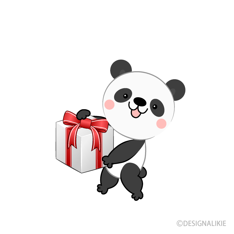 プレゼント箱を持った可愛いパンダの無料イラスト素材 イラストイメージ