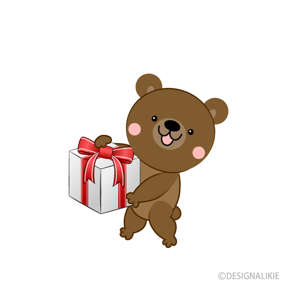 プレゼントするクマの無料イラスト素材 イラストイメージ