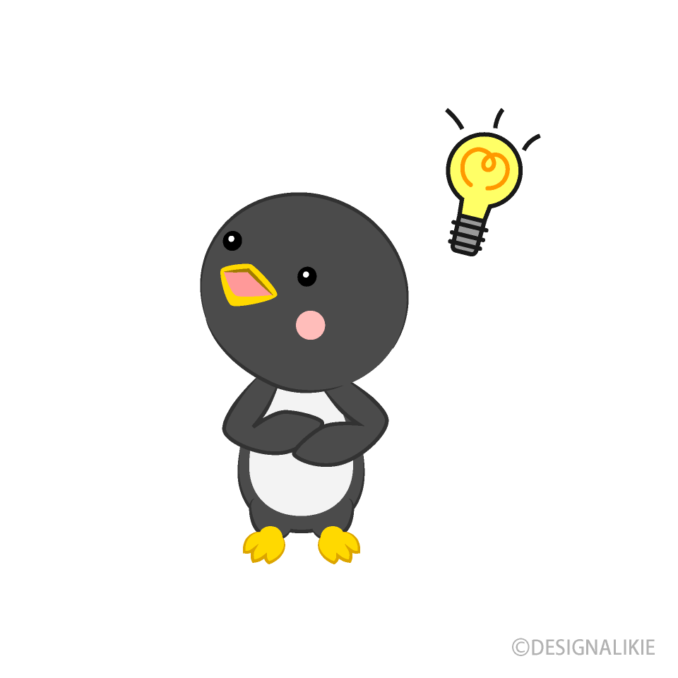 アイデアがひらめくペンギンイラストのフリー素材 イラストイメージ